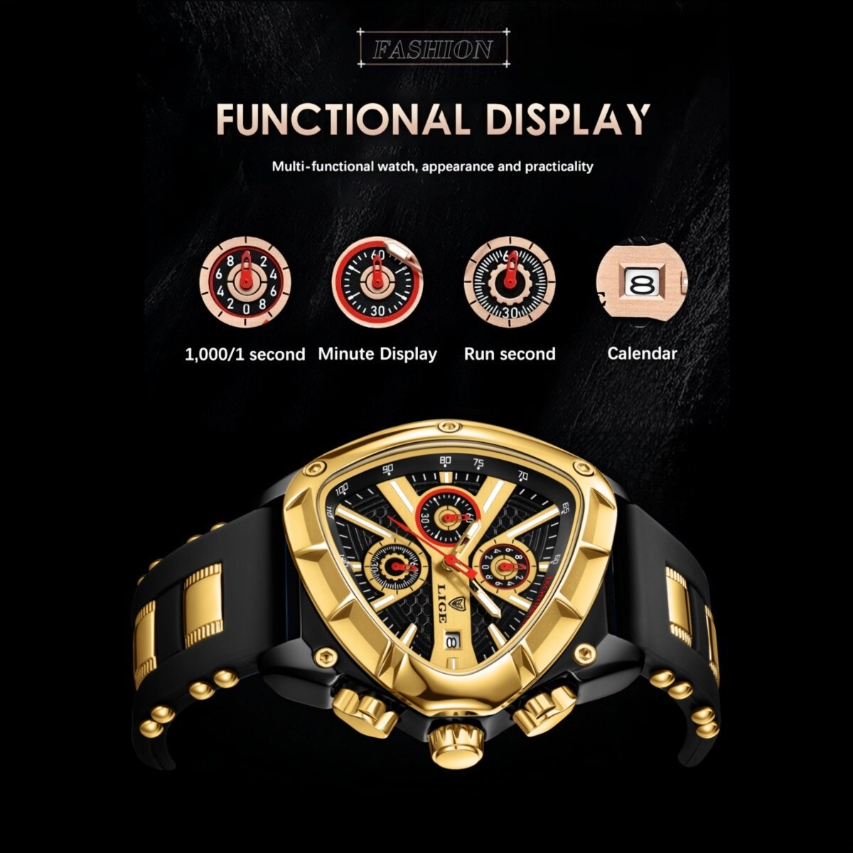 LIGE Men Watch Quartz Big Dial Luminous Chronograph Waterproof Sport Wristwatch