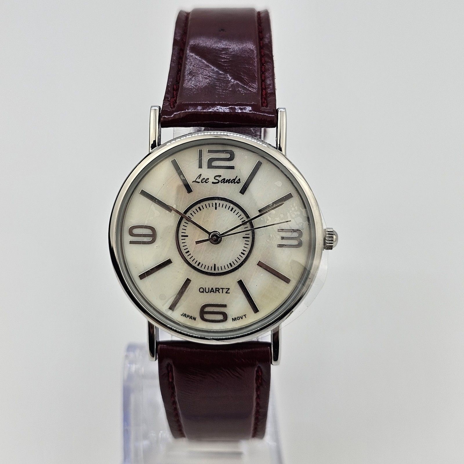 Lee Sands Women White Mother of Pearl Dial Red Leather 33mm Quartz Watch