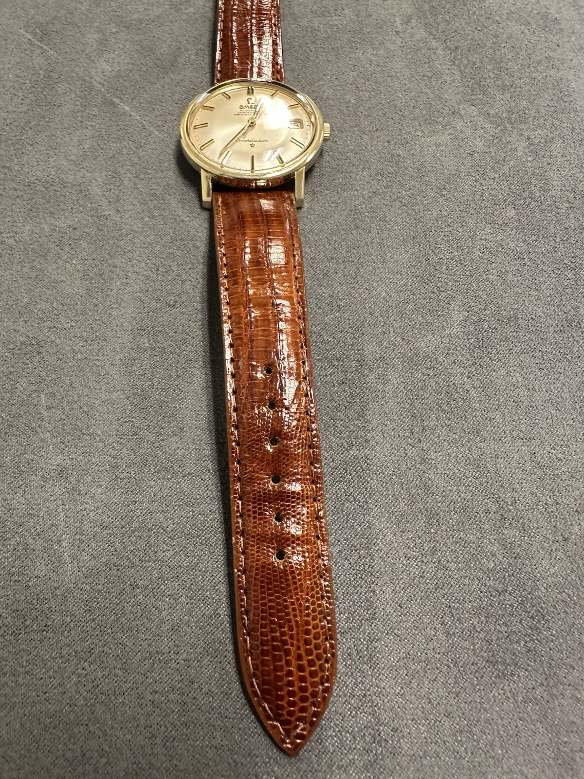 Omega Constellation 168.010 Quick Set Gold Capped Leather Band Men’s Watch