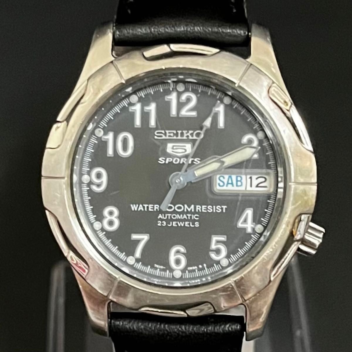 SEIKO 5 Sports 7S36-00B0 38mm See-Through Back 10ATM MORELLATO Leather Strap