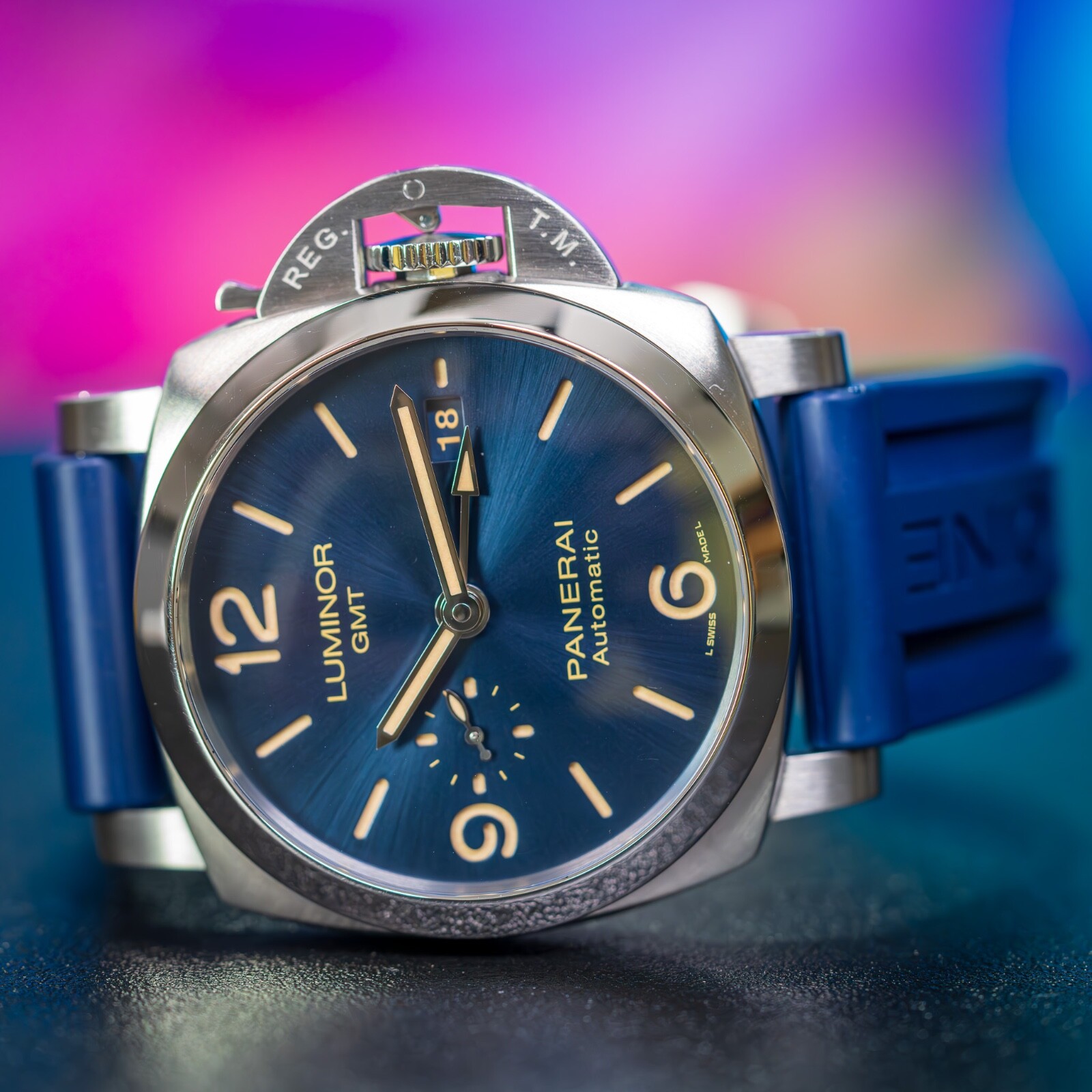 Panerai Luminor 44mm Box and Papers Blue Dial Rubber & Leather Strap – PAM01033