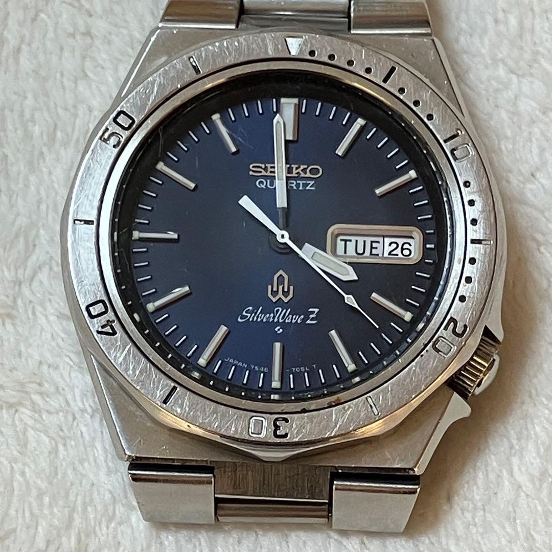 SEIKO Silver Wave Z Diver Style Quartz Watch Blue Dial 1970th Used Japan