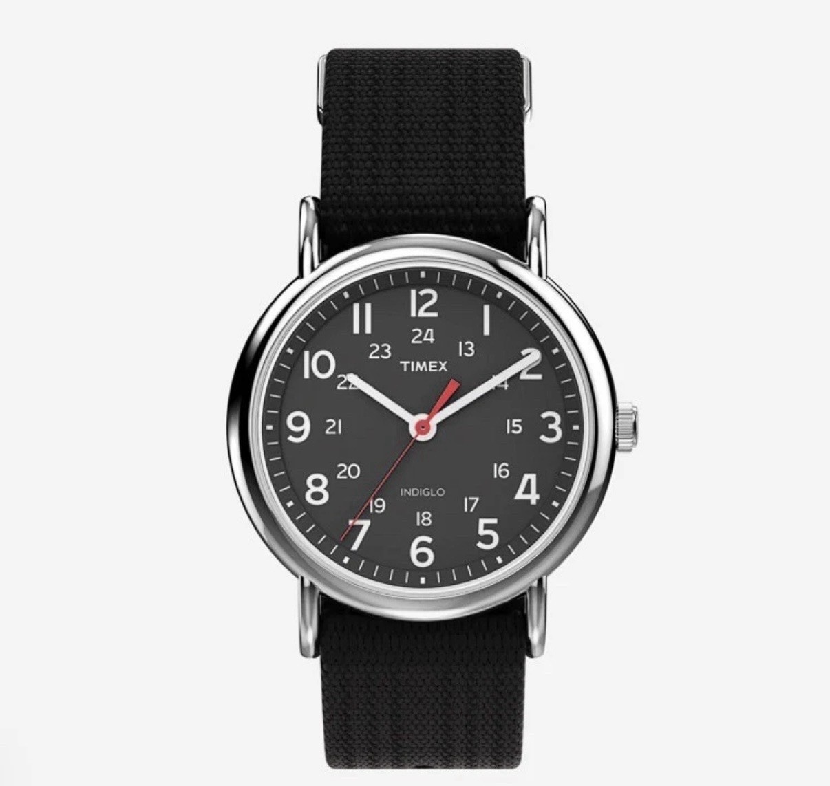 Timex Weekender T2N6479J 38mm Black Dial INDIGLO Nylon Slip-Thru Watch | New