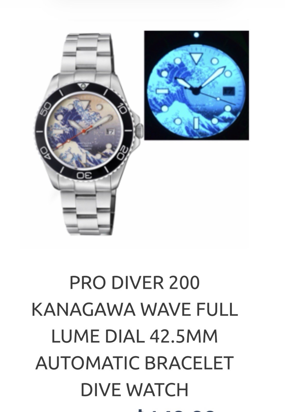Deep Blue PRO DIVER 200 42.5MM AUTO DIVE WATCH-KANAGAWA WAVE LUME DIAL-NEW‼️