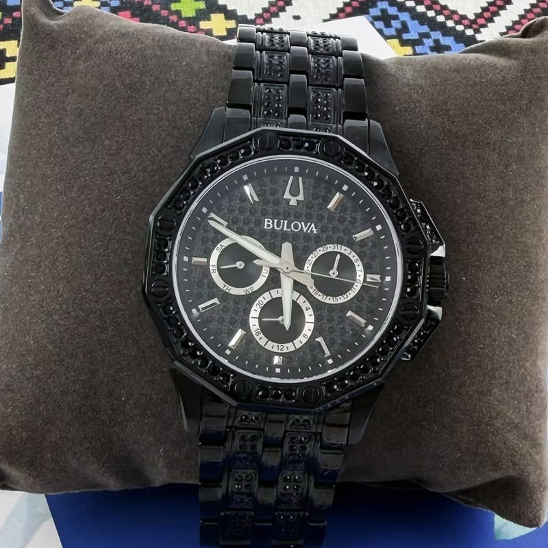 Bulova Classic Octava Crystal Men 98C134 Black Dial Diamond Quartz Watch 41.5mm