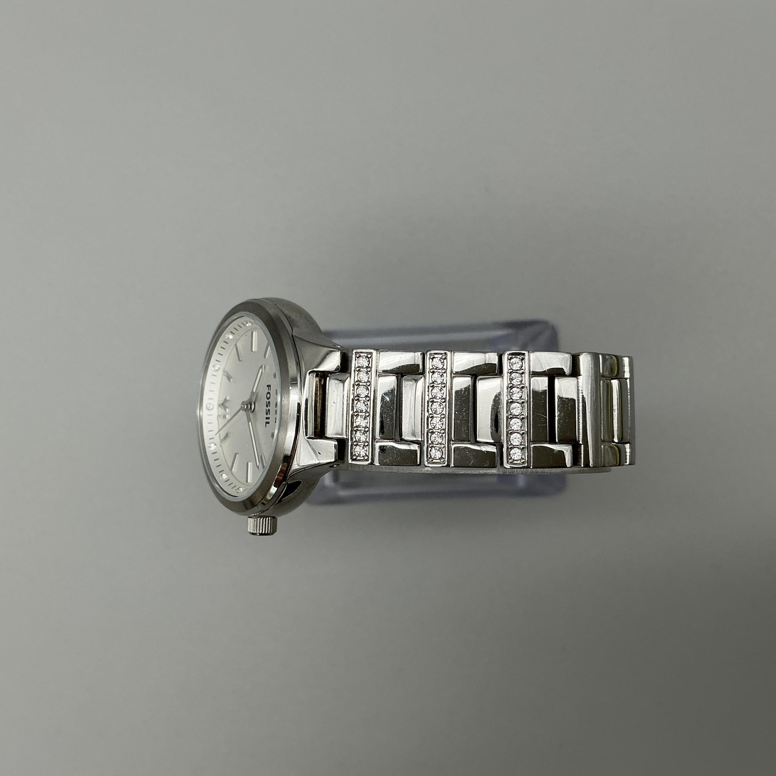 Fossil Spectacle Womens Watch 29mm Silver Tone Crystal Stainless New Battery 7″
