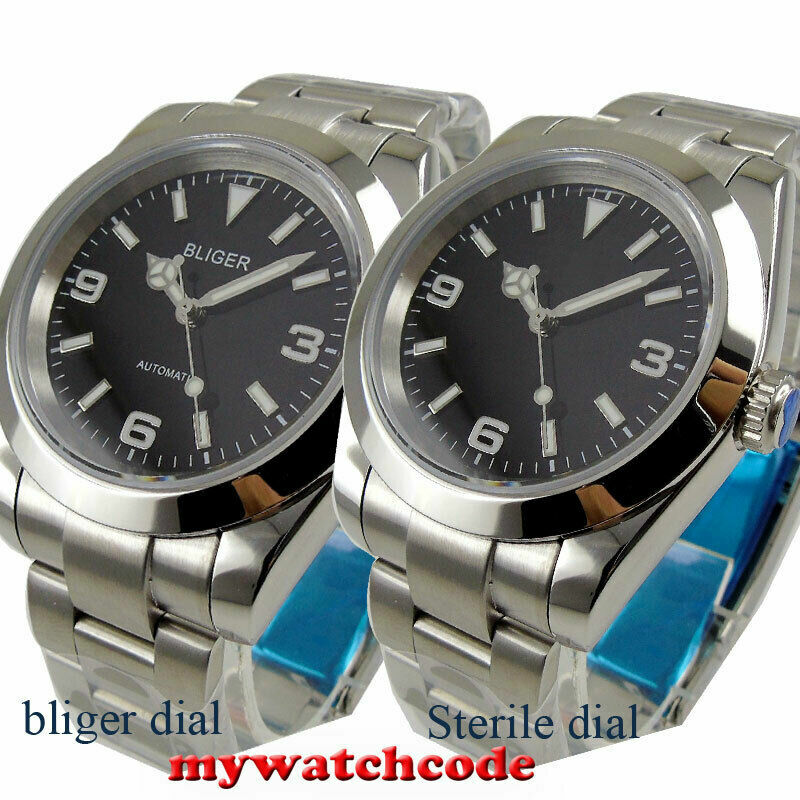 39mm BLIGER black dial sapphire glass 24 jewels NH35 PT5000 automatic mens watch