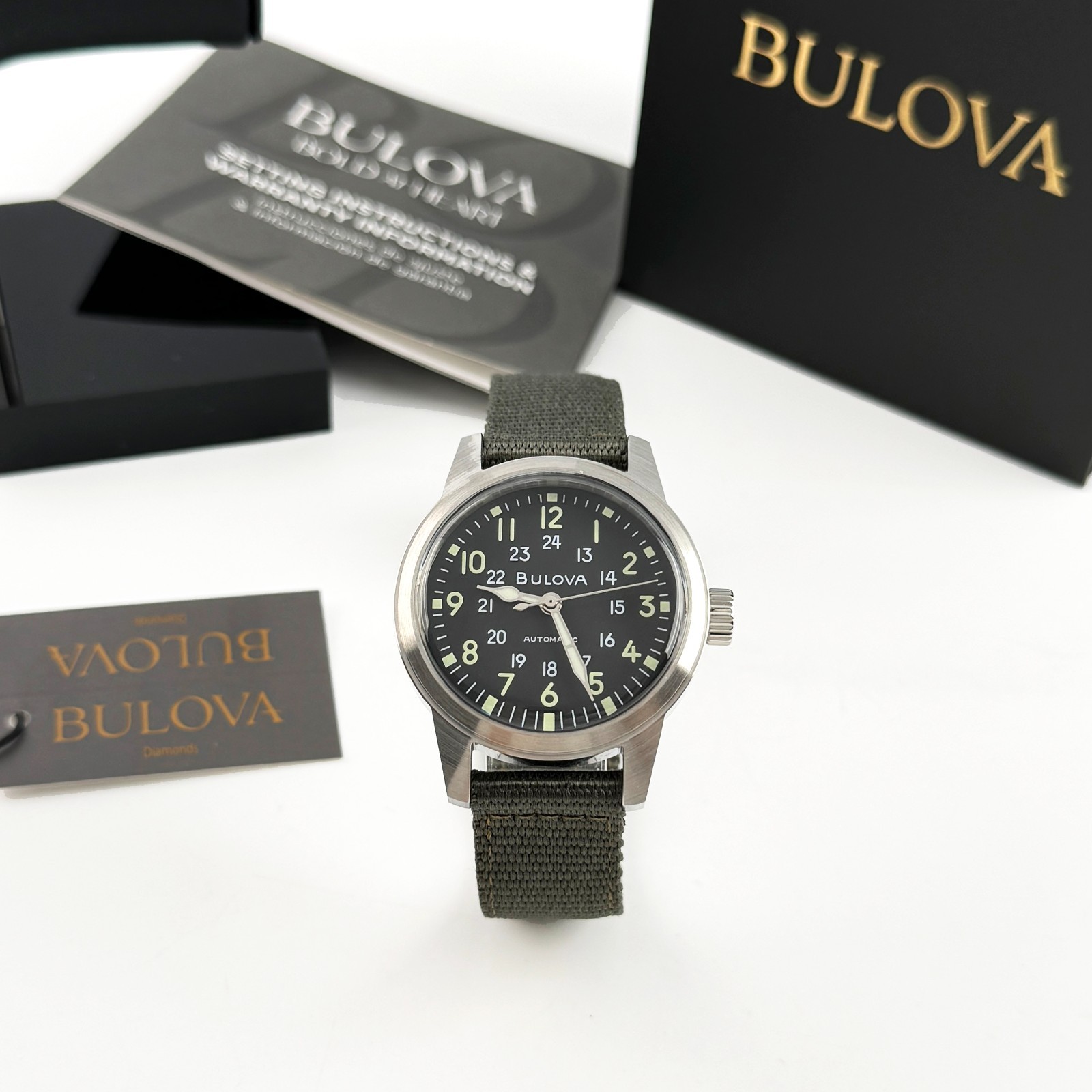 Bulova 96A259 Men’s Hack Watch automatic Black Dial Nylon Men’s Watch 38mm