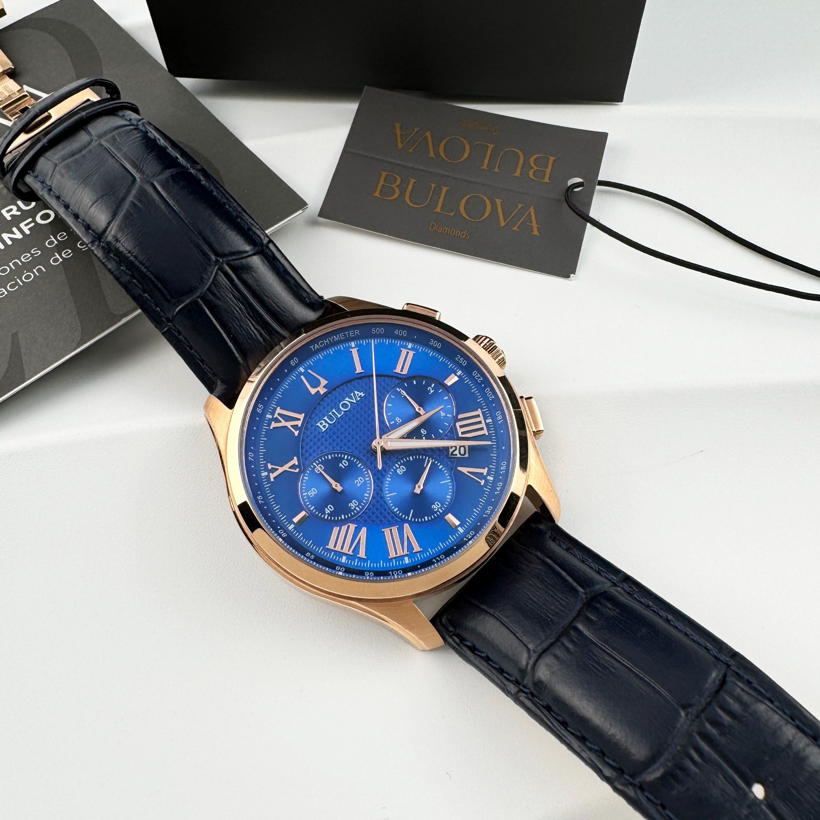 Bulova Men’s New 97B170 Classic Wilton Quartz Watch Blue Dial 46.5mm