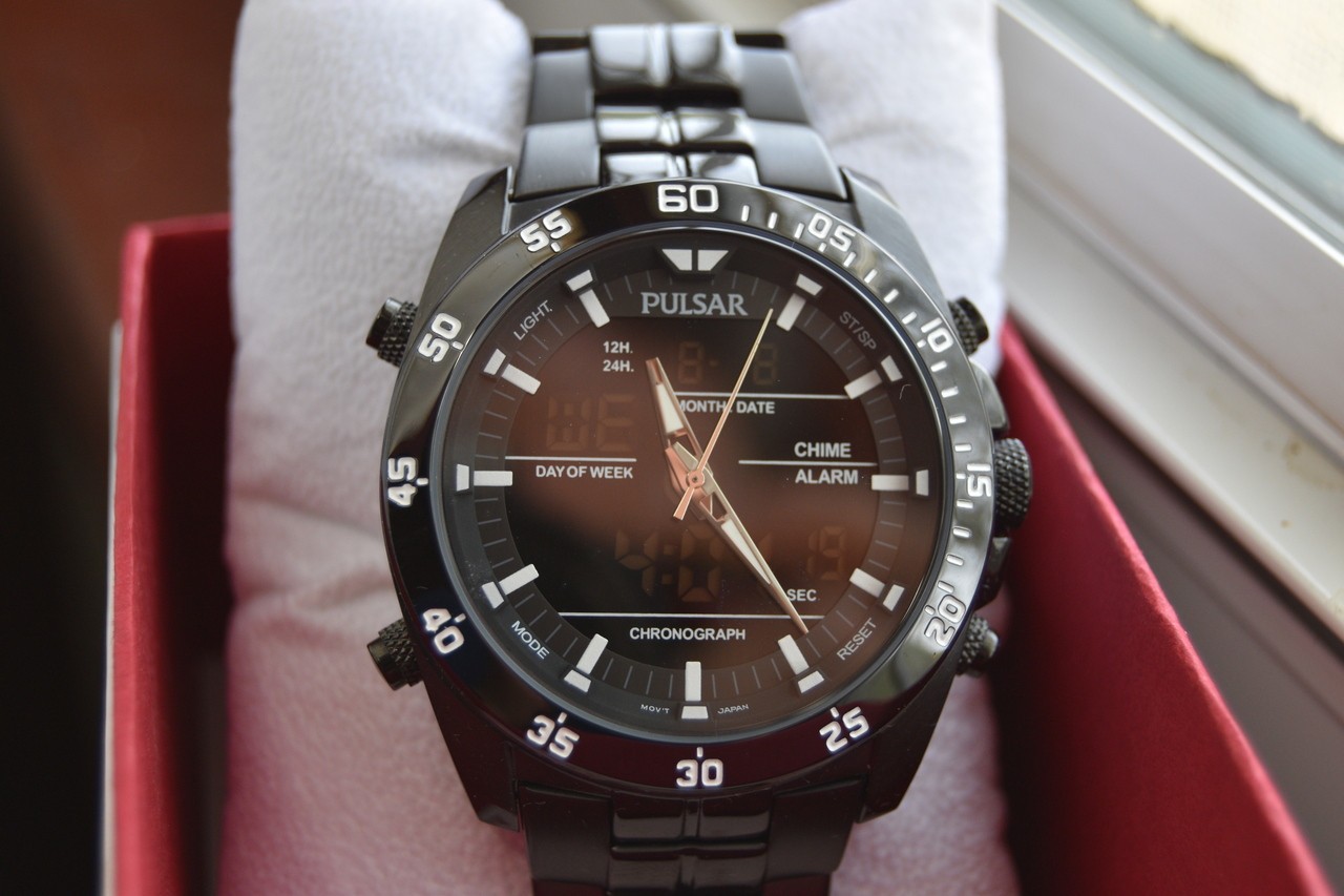 Pulsar JET BLACK NOS Analog Digital watch with backlight. Alarm. Stopwatch.