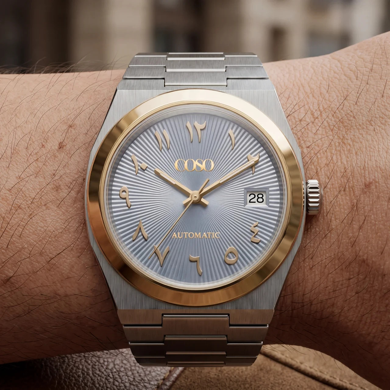 COSO Tolaris Automatic Ice Blue Guilloche Dial Rose Gold Eastern Numerals