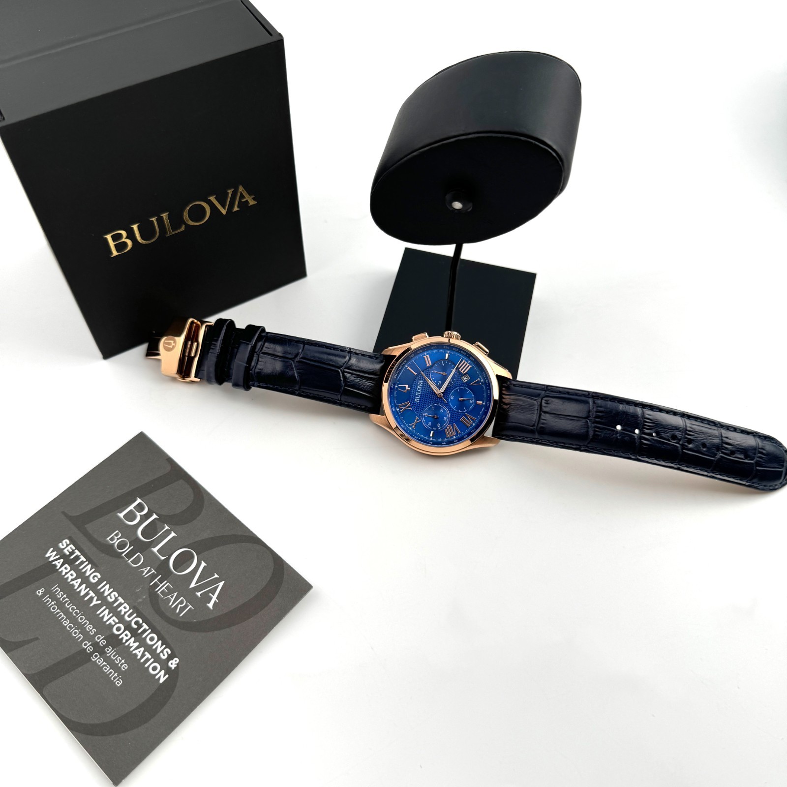 Bulova Wilton 97B170 Chronograph Quartz Blue Dial Leather Strap Men’s Watch