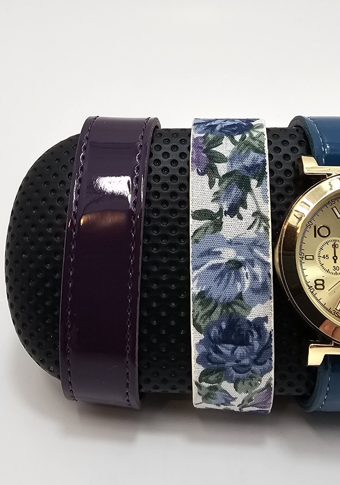 Geneva Quartz Wristwatch Stainless Steel Blue White Purple Floral Strap Watch