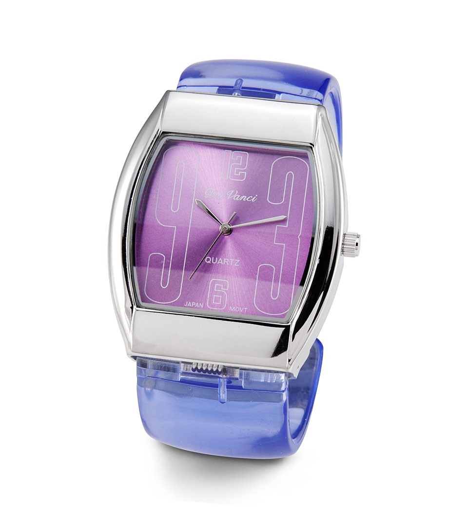 Ladies Blue Purple Silver Tone Plastic Bracelet Watch-d2449blulprp