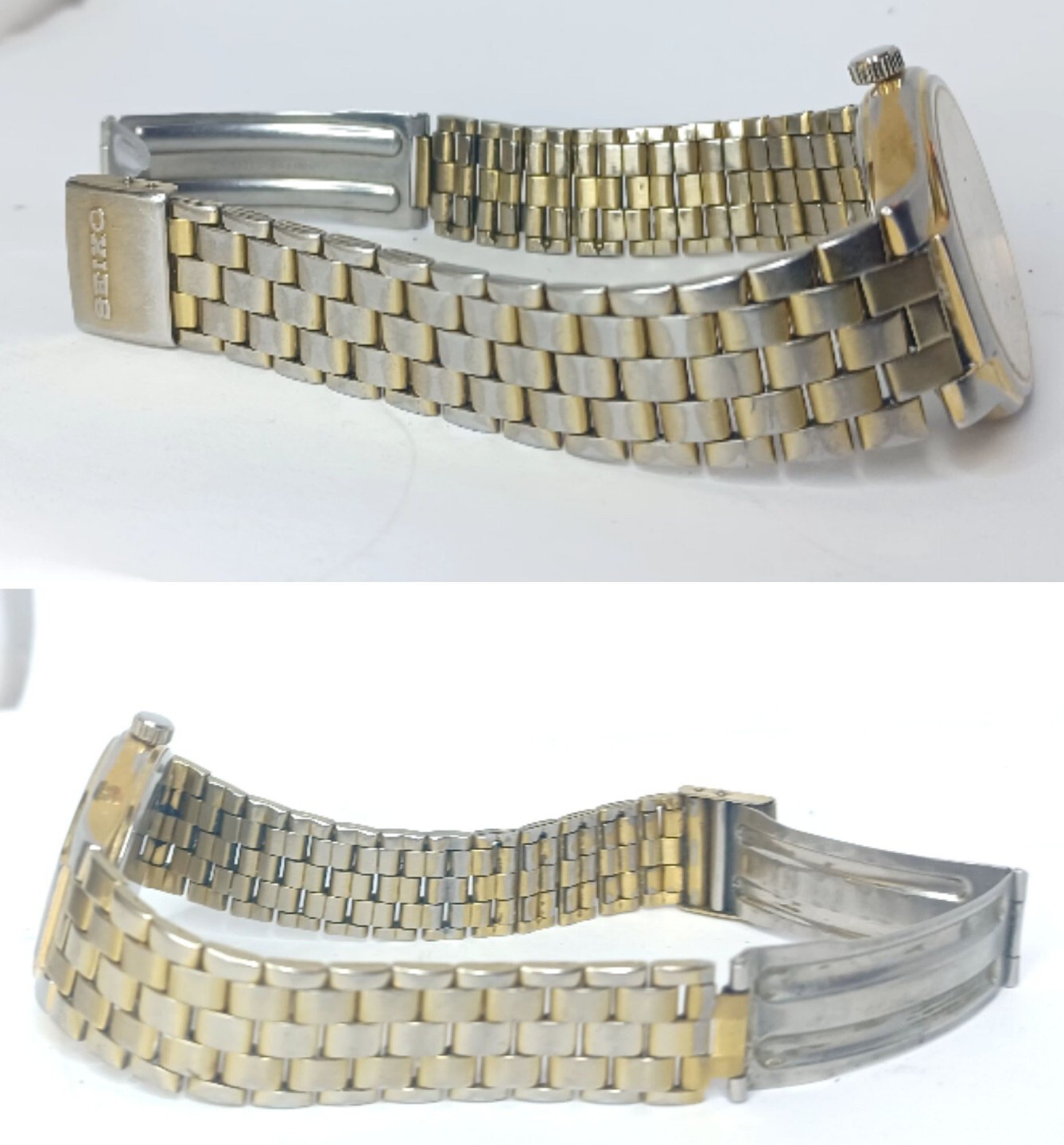 Vtg Men Seiko Sq Watch 5y23-7159 Baton Indexes Steel Bracelet Gold Tone Calenda
