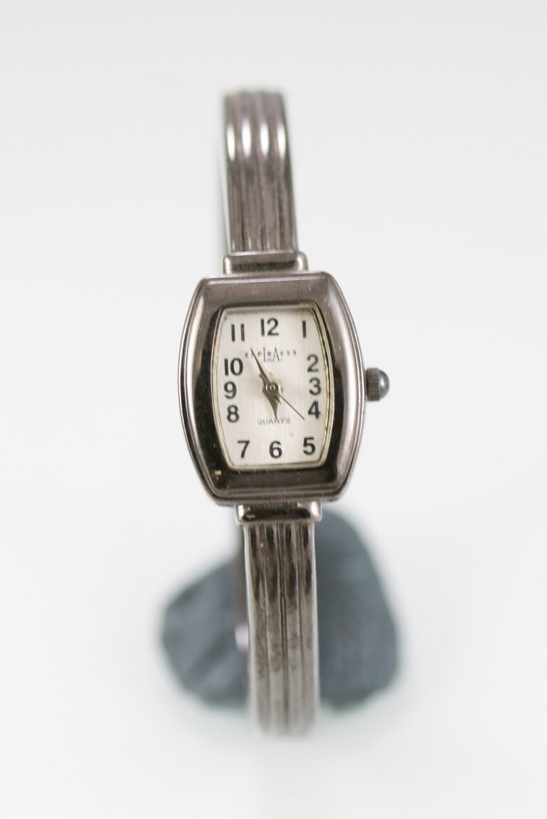 LA Express Women Watch Stainless Steel Black WR Clip Battery White Quartz
