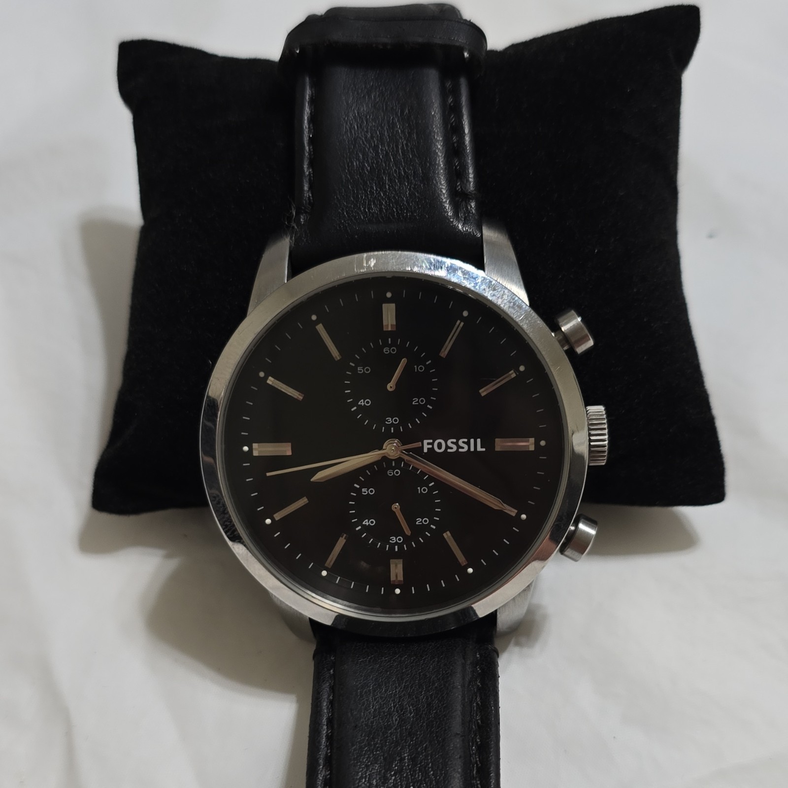 Fossil PR2138 Men’s Quartz Chronograph Watch Black Dial Leather Strap 43mm