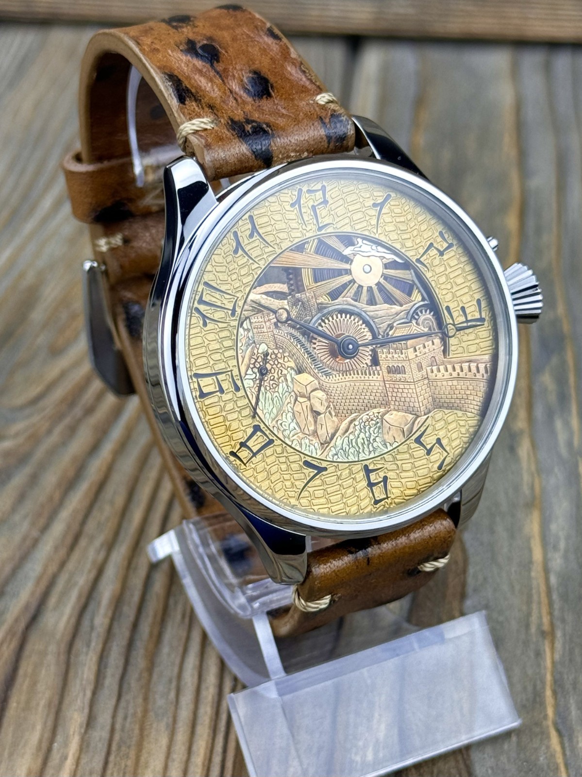 Skeleton Watch Hand Engraved & Vintage Swiss Pocket Watch Movement China, 48mm