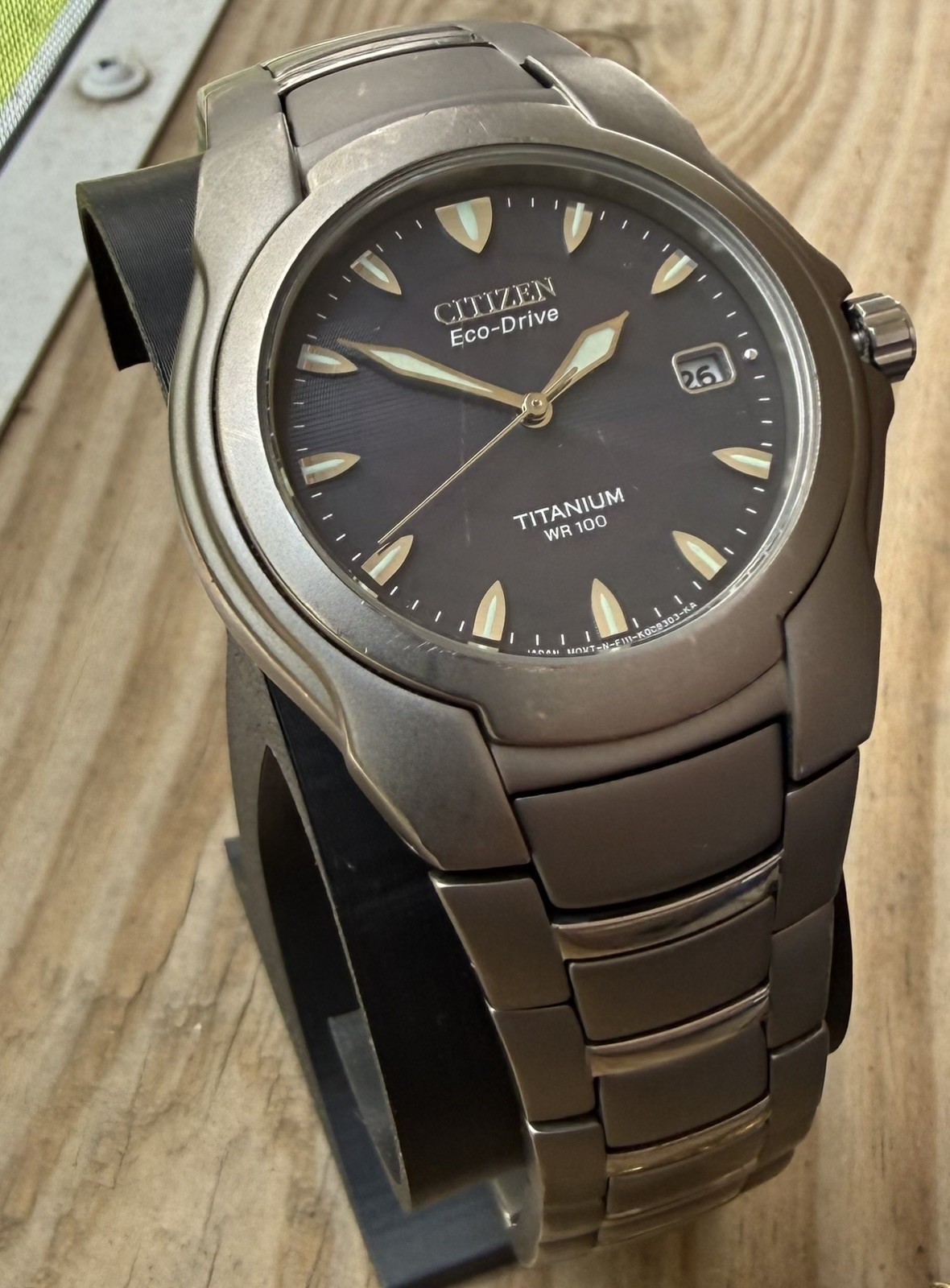 Citizen Eco-Drive Titanium WR100 Watch 37mm Blue Dial Solar Date E111-K006350