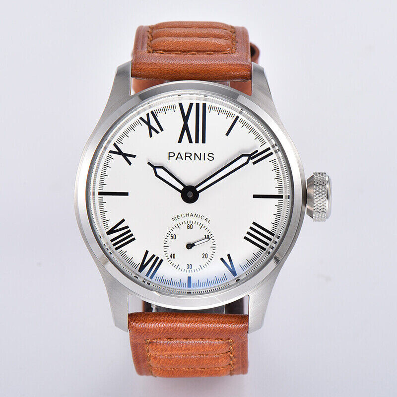 46.5mm PARNIS Hand Winding Watch for Men Luminous Hands Gents Wristwatches