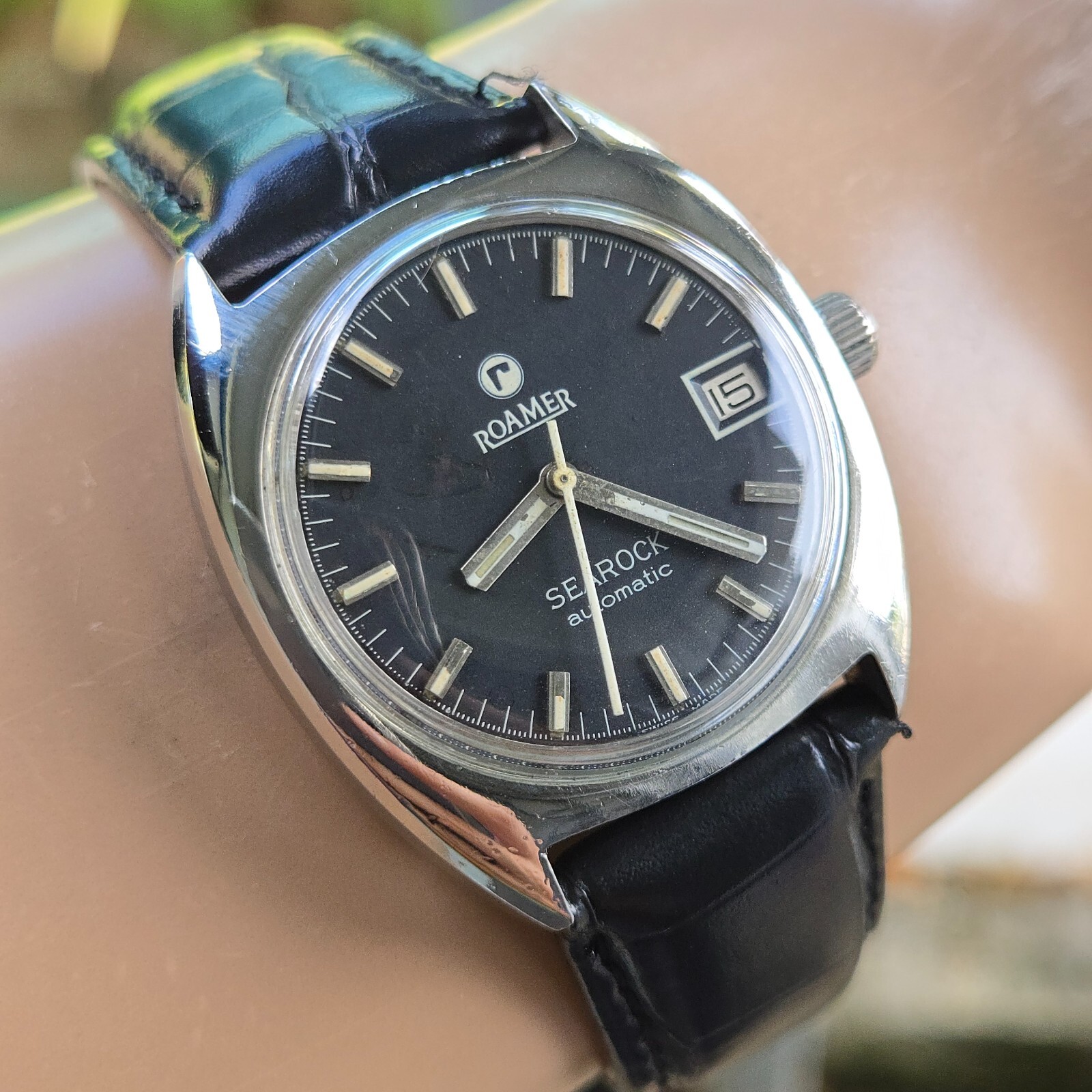 Vintage ROAMER SEAROCK men’s automatic watch MAT 471 28Jewels black dial 1960s
