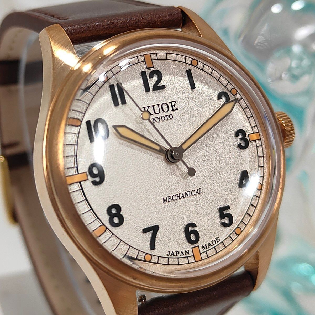 KUOE Kyoto Royal Smith 90-002 Ivory Waffle Dial Watch New Leather Band Japan