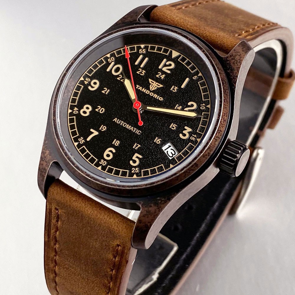 PVD Steel Case TANDORIO 36mm Military Field Watch Men Japan NH35 Automatic Watch