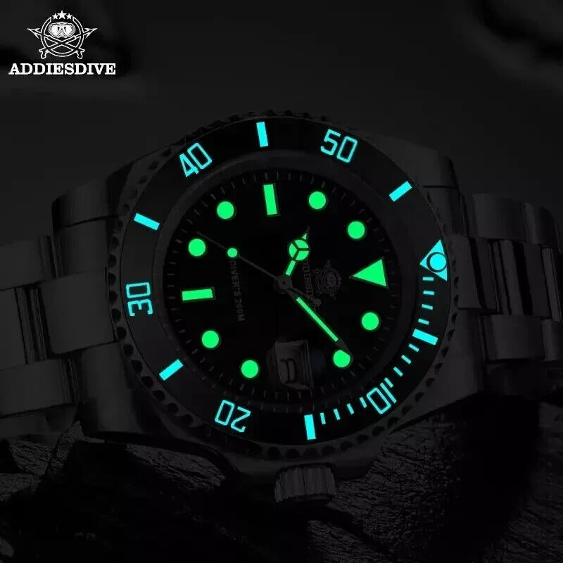 41MM ADDIESDIVE Quartz Men Watch Diver 200M Waterproof Stainless Steel Luminous