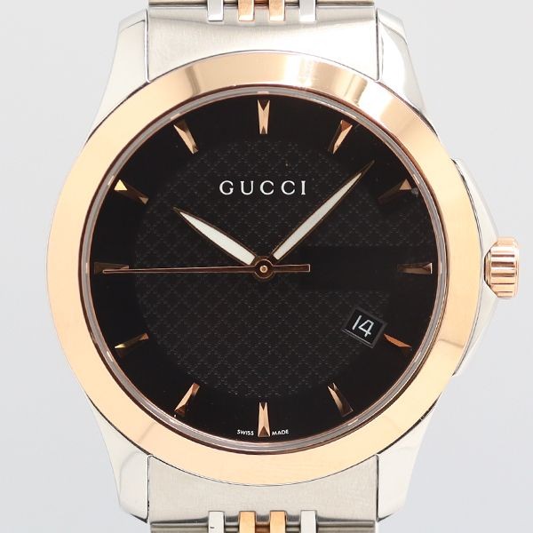 Excellent Condition Working with Box Gucci G Timeless 126.4 QZ Date Black Dial M