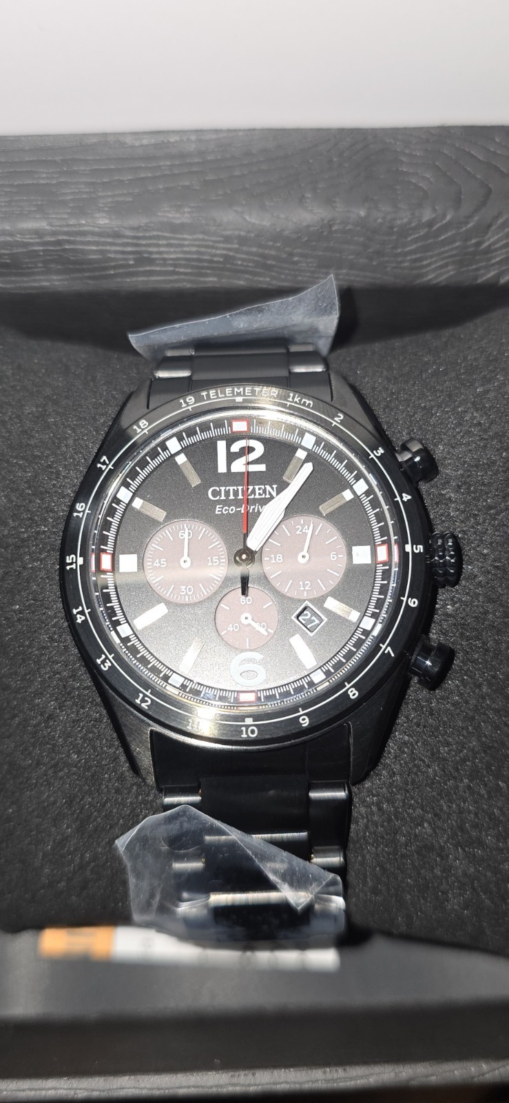 Citizen Eco-Drive Chronograph Black Dial Watch 43mm Black SS Bracelet 100m