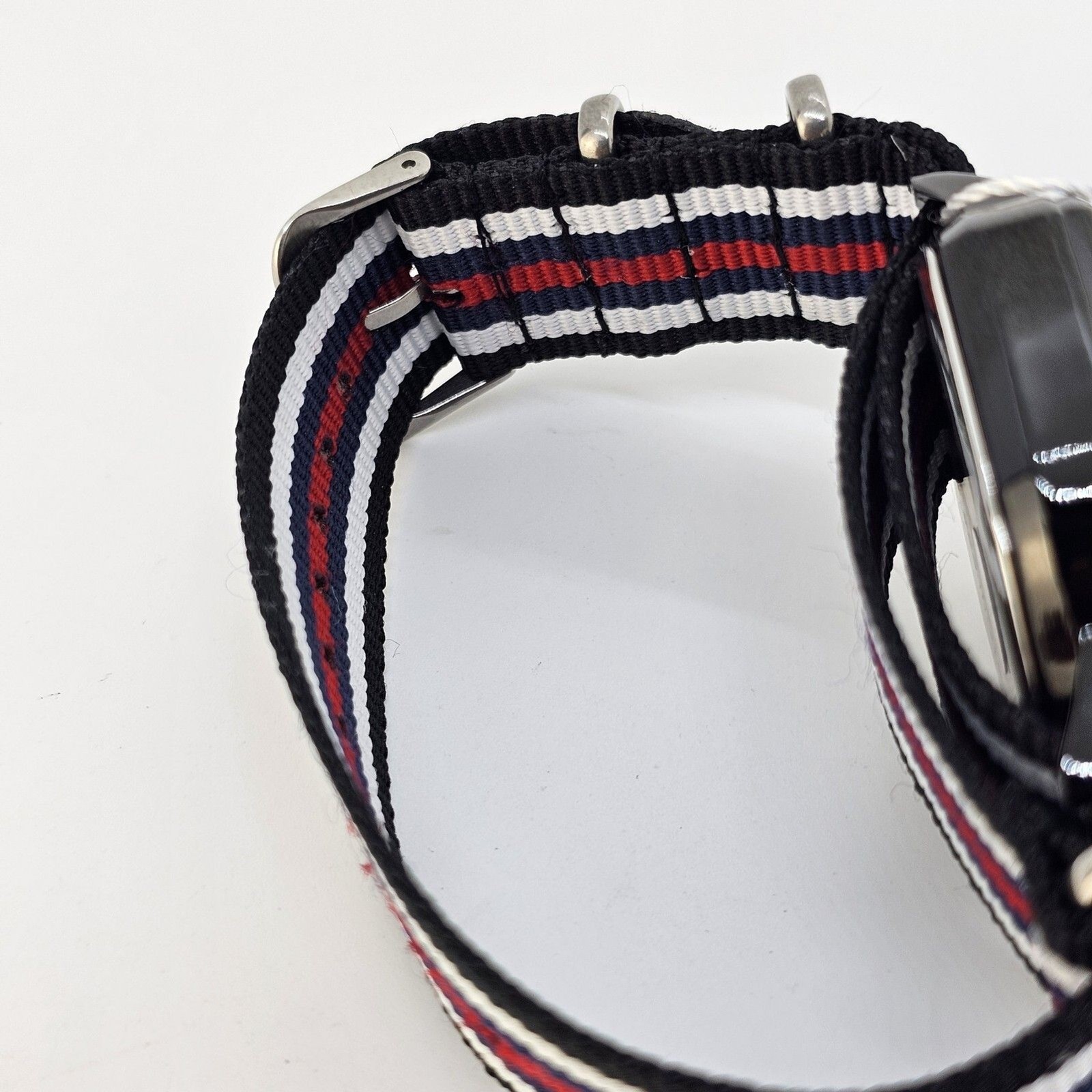 42MM Men’s Watch Black Dial Date Navy Blue Red White Black Canvas Band Strap