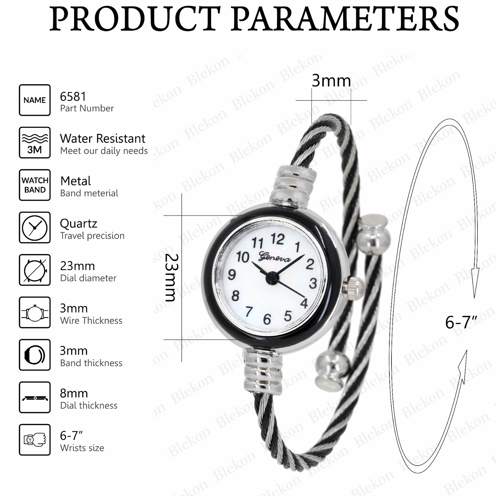 Blekon Collections Women’s Round Analog 23mm Case Wire Bangle Ladies Wrist Watch