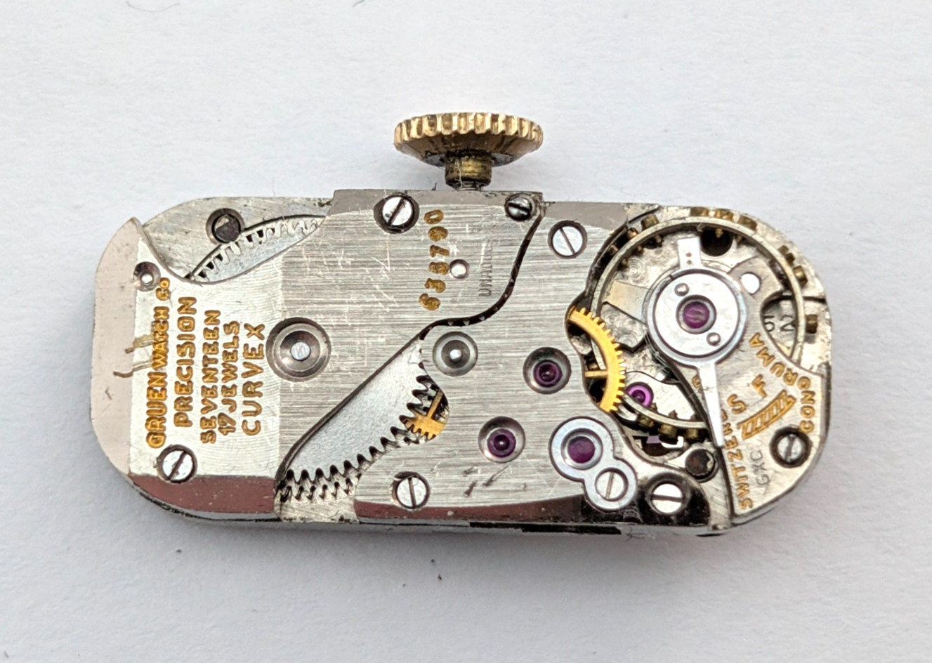 GRUEN Precision Curvex Conoruma 17j Vintage 10mm Watch Movement PARTS or REPAIR