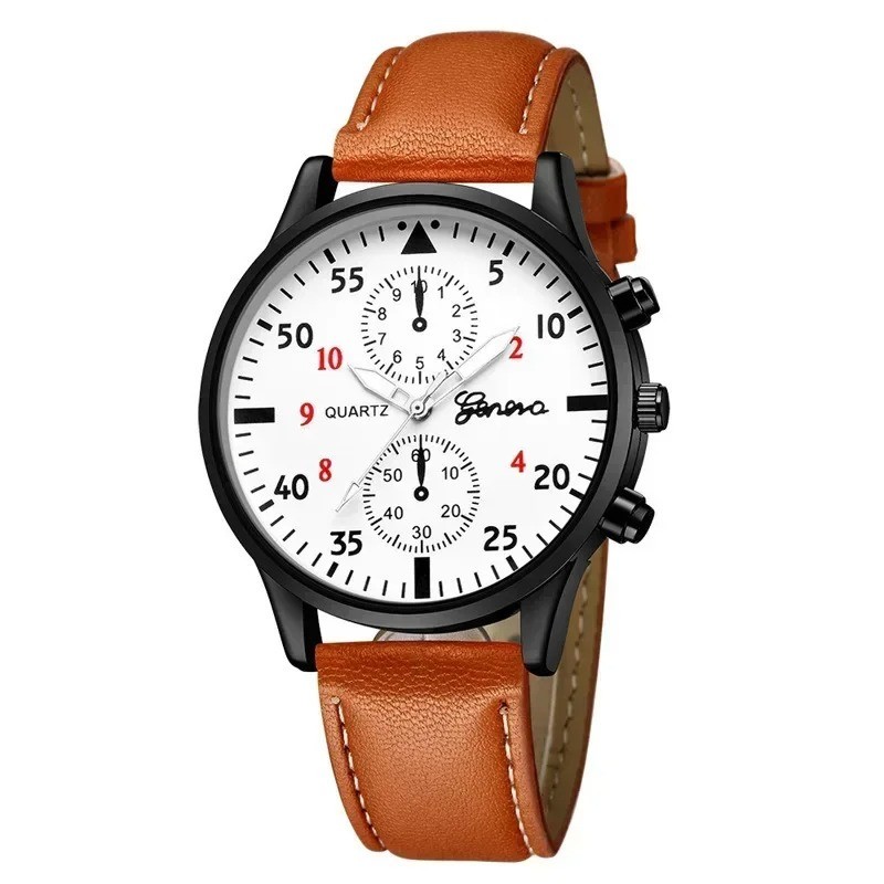4/2/1pcs Men Sports Watches Set Man Business Quartz Wristwatch Luxury Brown Leat