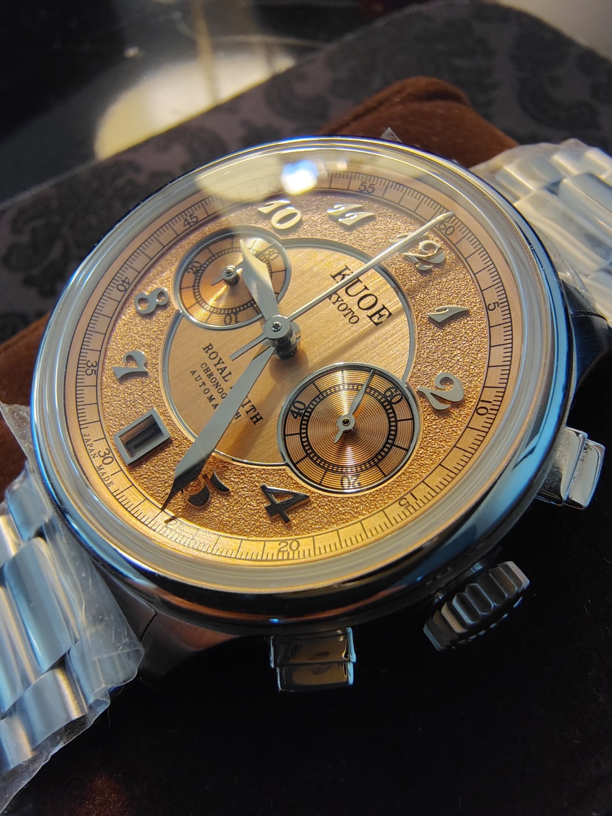 KUOE Kyoto ROYAL SMITH 90-012 Automatic Chronograph Salmon Pink Dial from JAPAN