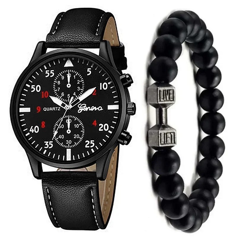 4/2/1pcs Men Sports Watches Set Man Business Quartz Wristwatch Luxury Brown Leat