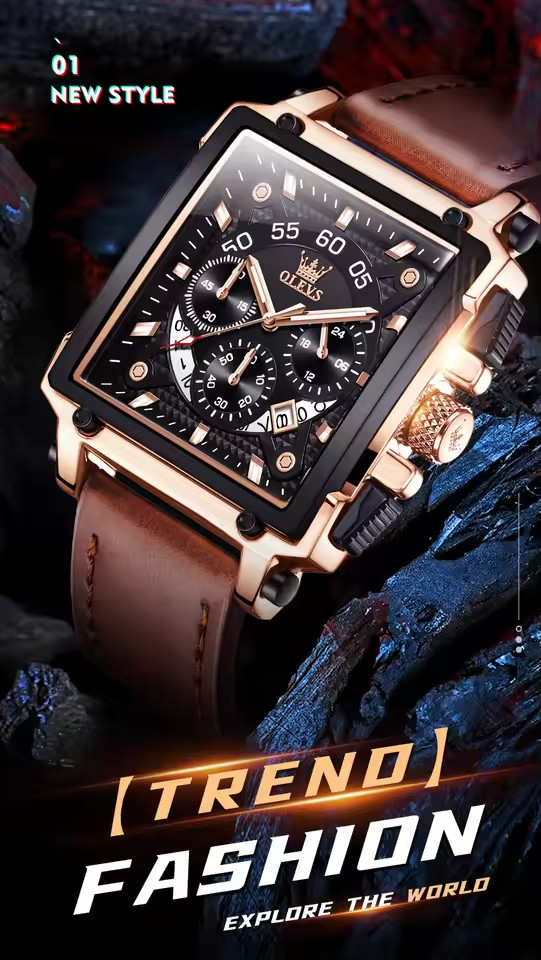 OLEVS 9919 Square Quartz Wristwatch  Waterproof Luminous Sports Men’s Watch