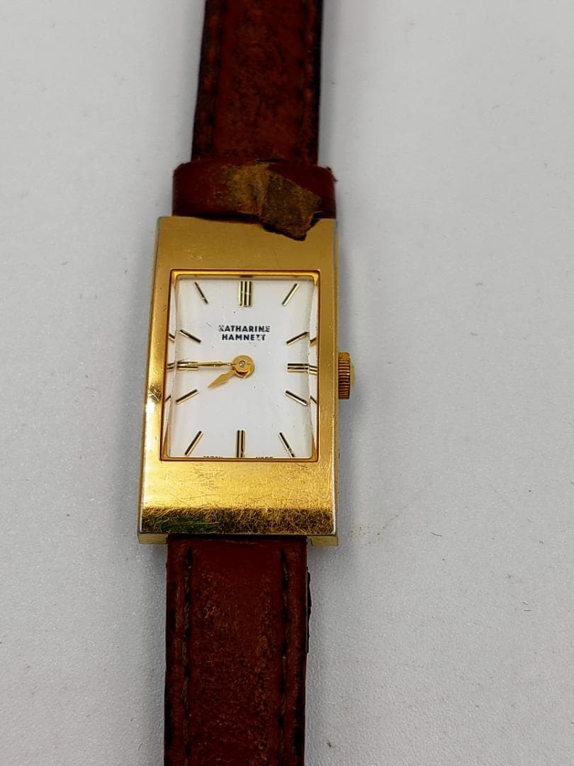 USED Katharine Hamnett KH-8803 Gold-Tone Rectangle Dress Watch | Japan