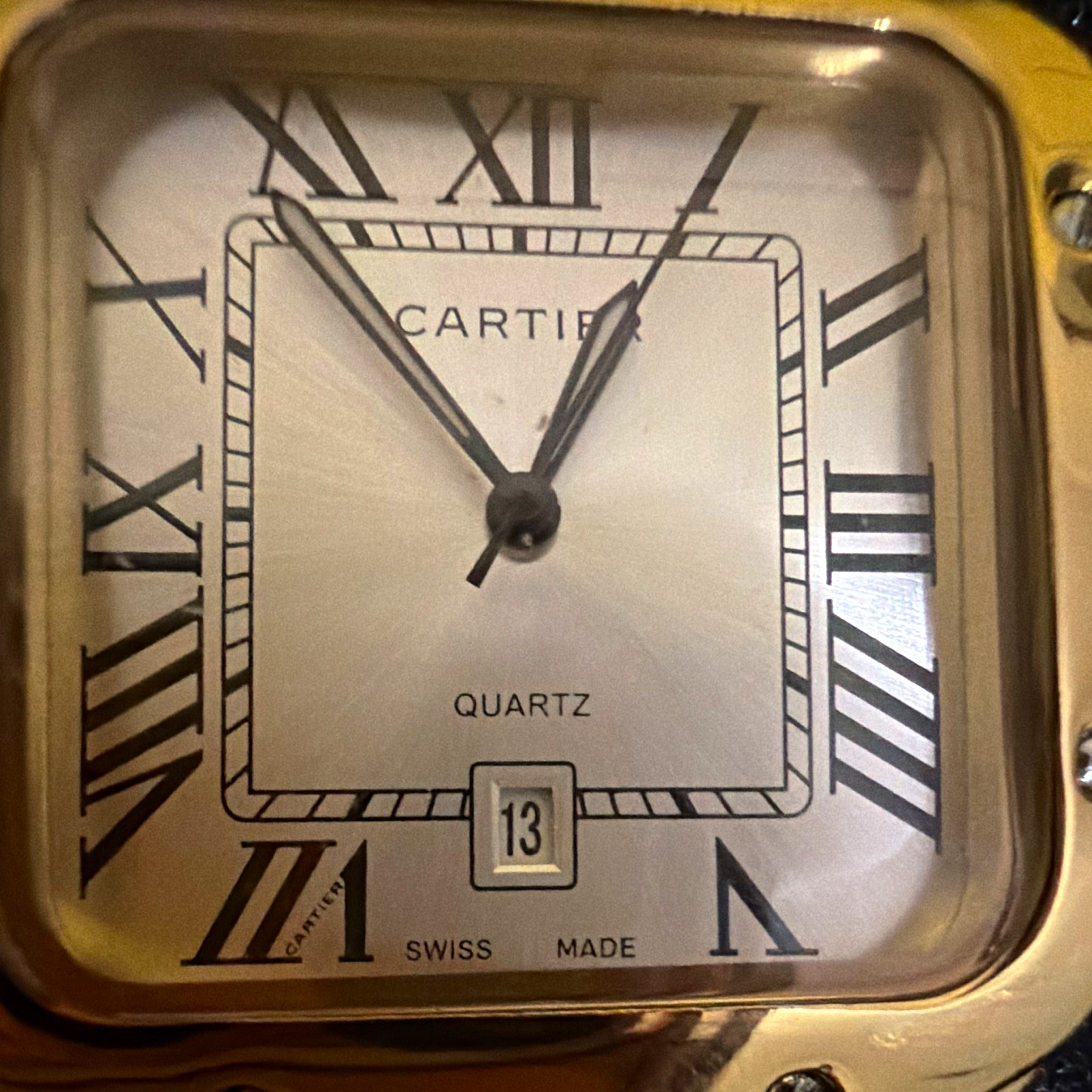 Cartier Santos Quartz Swiss Made Date 29mm Square Gold Tone Bracelet Watch