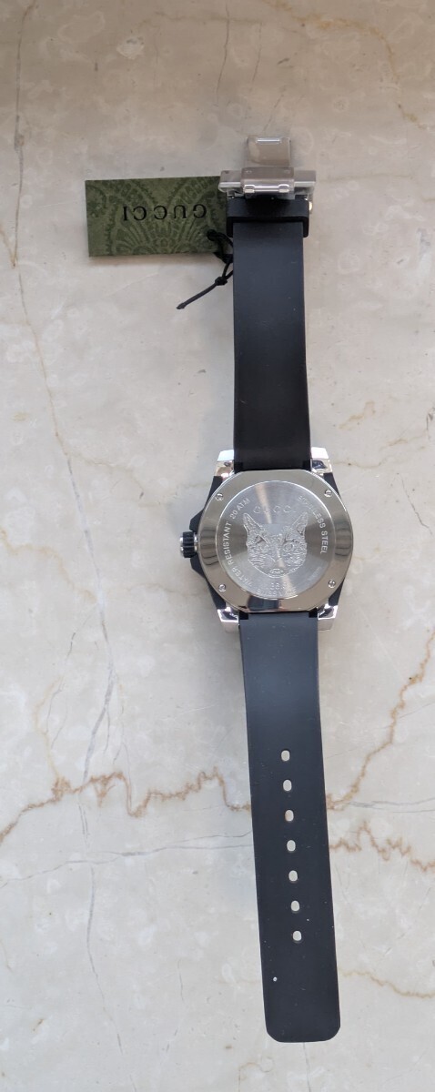 [B1P] GUCCI Watch G Timeless DIVE Cat Black YA136322 Rubber [m4z]