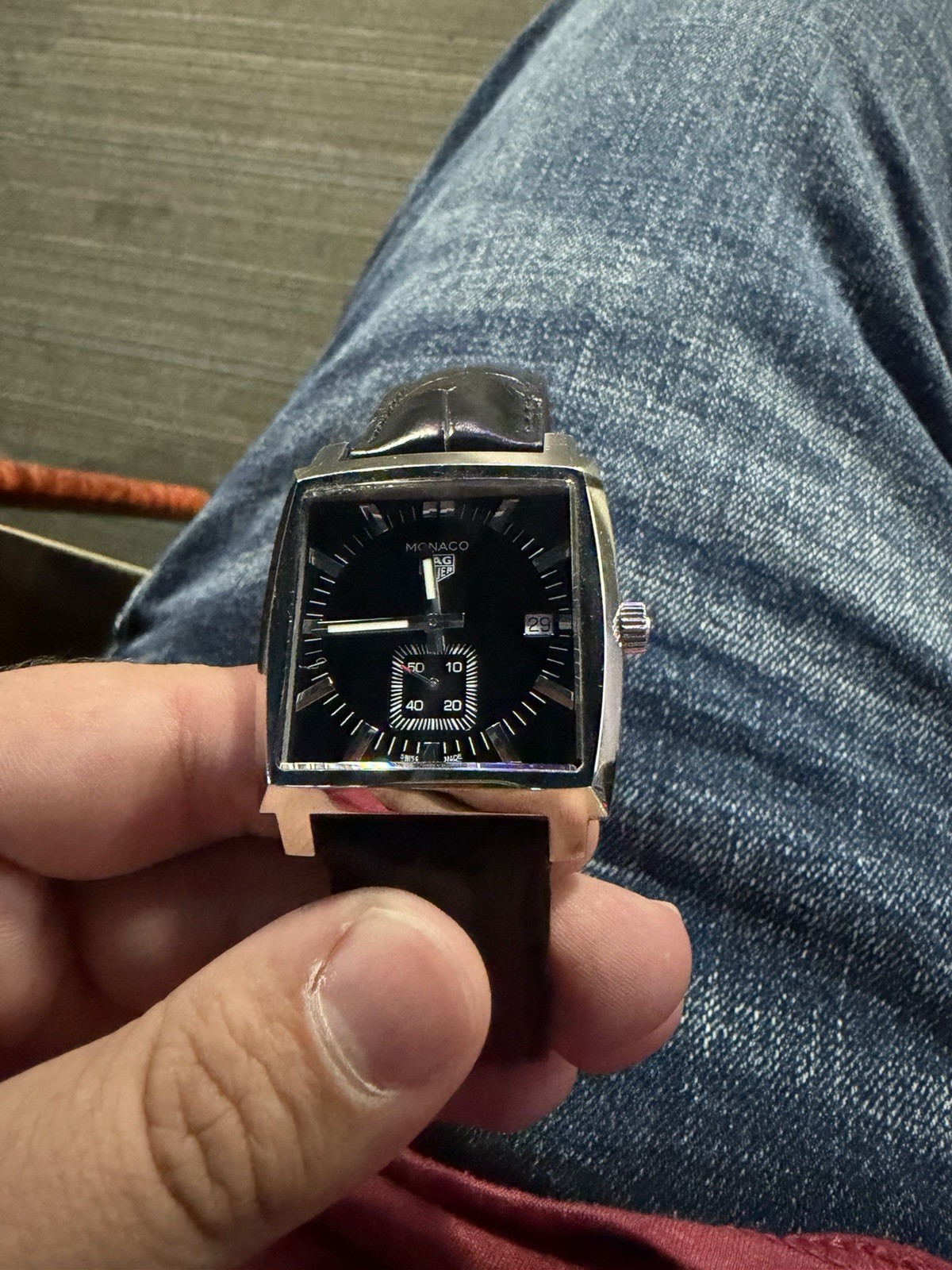 TAG Heuer Monaco Men’s Black Watch with Leather Strap