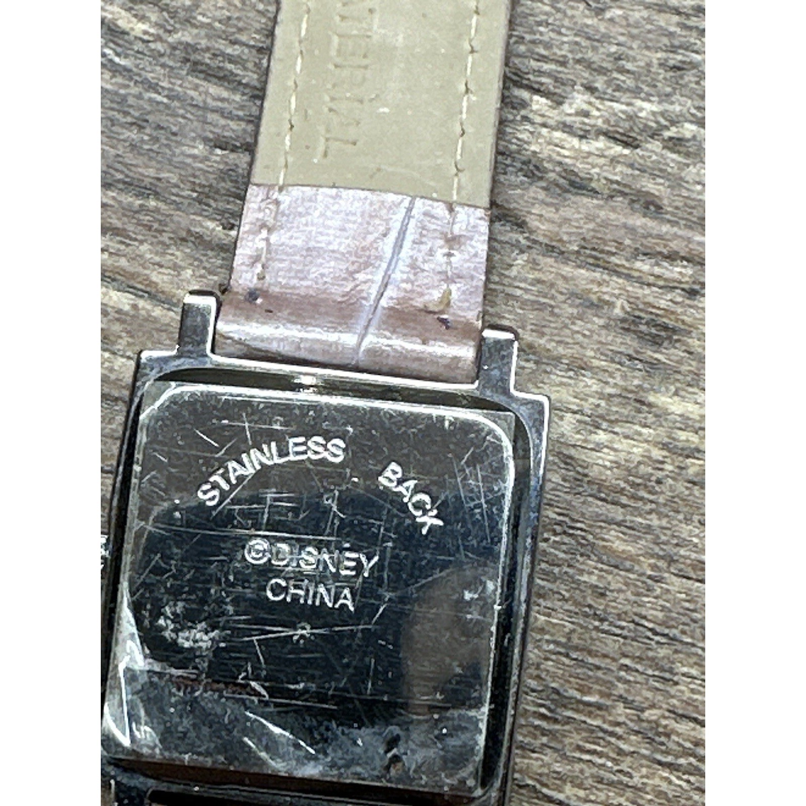 Disney Tinkerbell Watch Square Silver Tone Lavender Croc Strap Tinker Bell As Is