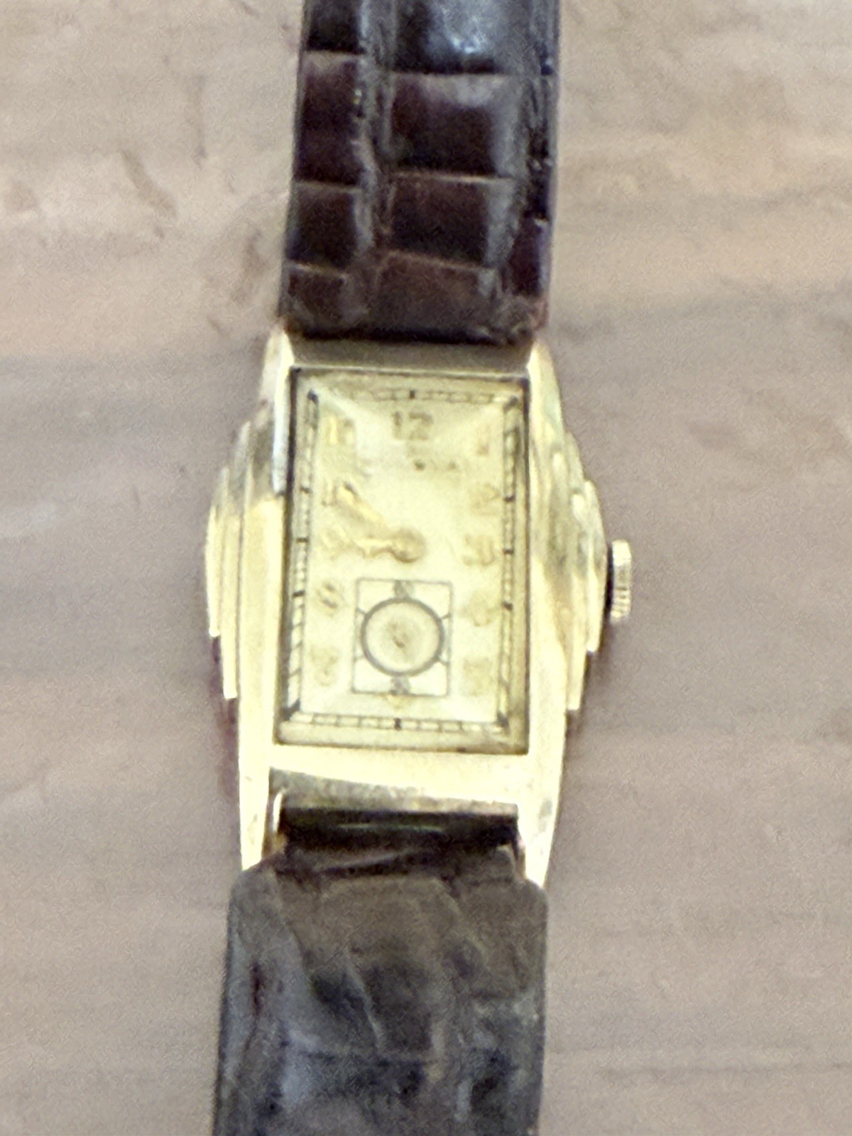 BULOVA YELLOW 10k GF 3 STEP BEZEL CASE ORIGINAL DIAL VINTAGE 194Os ART DECO RUNS