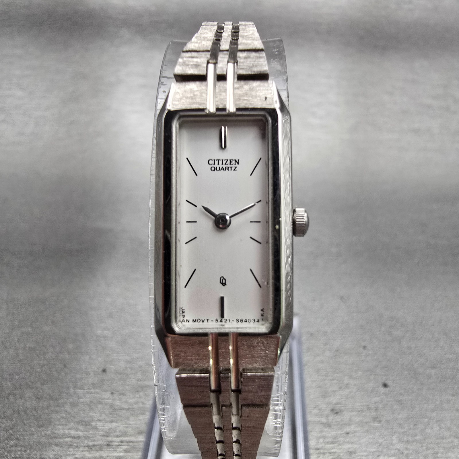 Citizen CQ Watch Women 13mm White Dial Silver Tone Rectangle 5421-S22393 New Bat