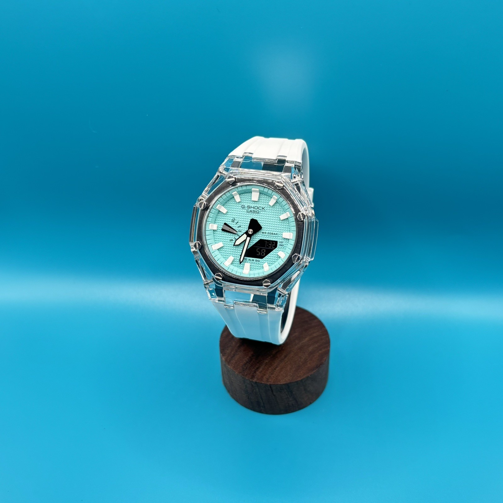 G-SHOCK 2100 Octagon Watch – Clear Case Sky Blue Dial & White Strap Ice Blue