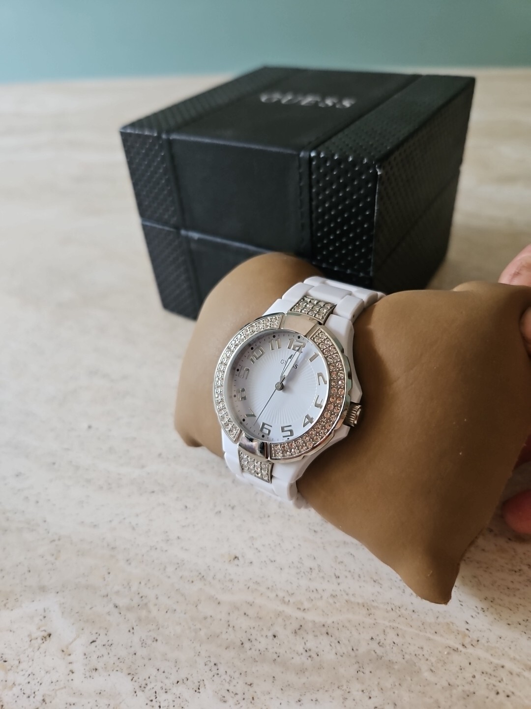 Women’s White Dial With Crystal Rhinestones Polycarbonate W/Original Box