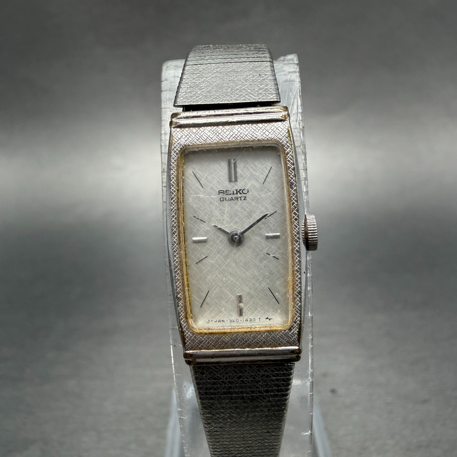 Seko Tank Watch Women 13mm Silver Dial Silver Tone 1320-6079 New Battery Vintage