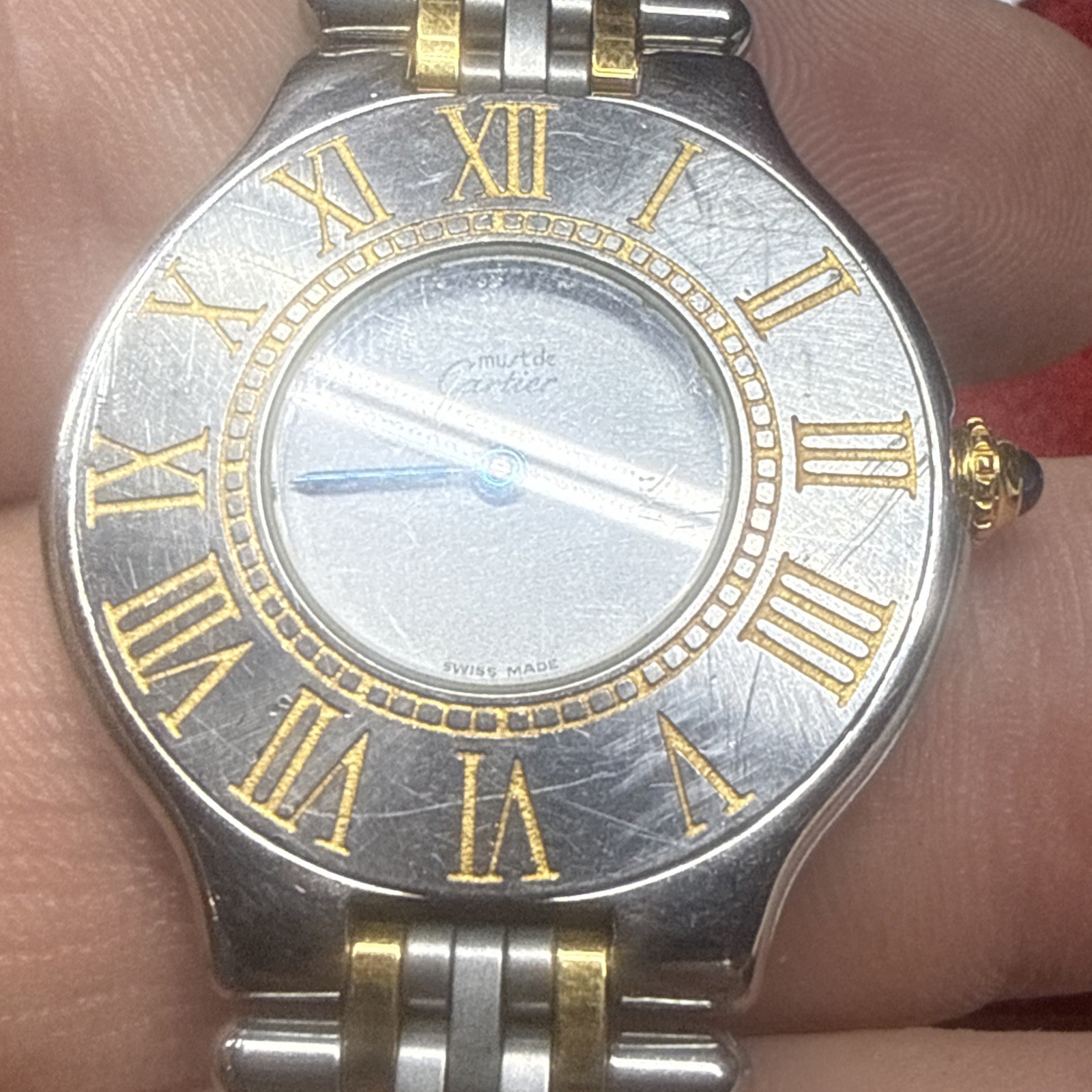 21 Must de Cartier 31mm SS/18k Beige White Dial Watch 7-7.5” Wrist