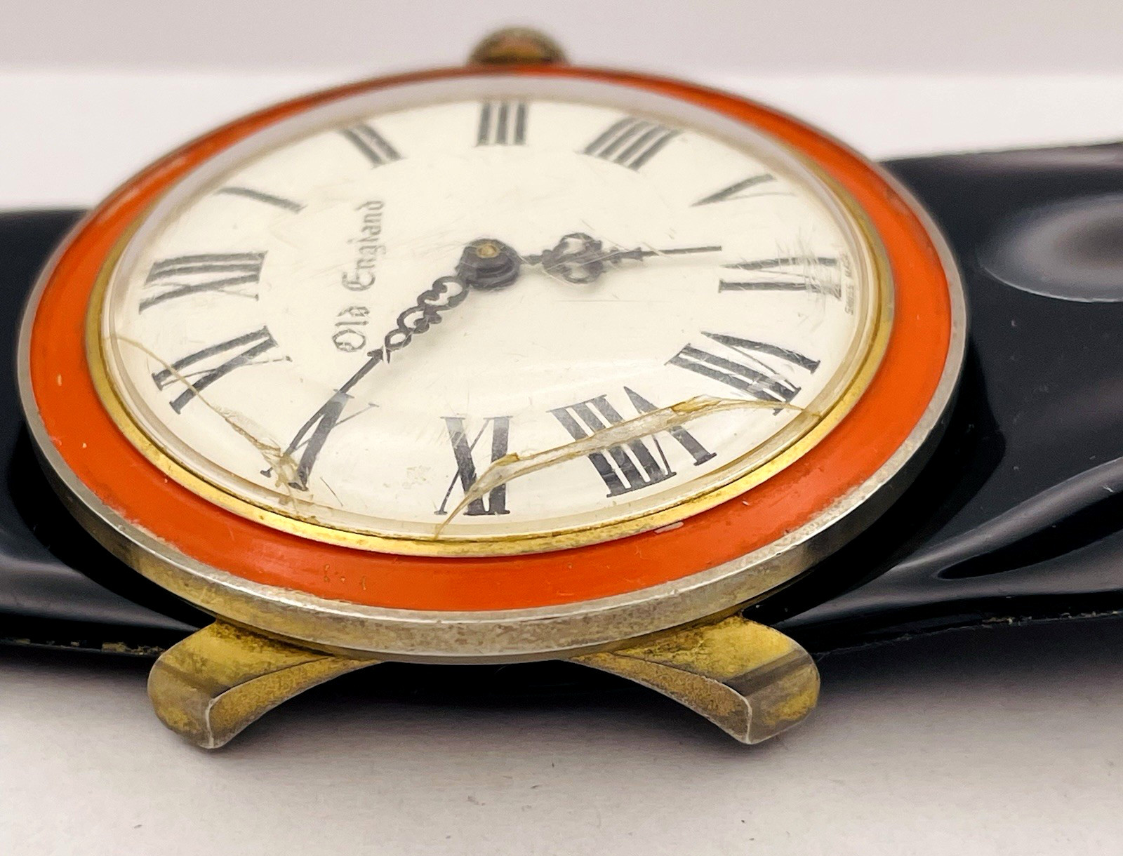 Vintage 1960s Old England Pop Art Watch Manual Black and Orange Mod