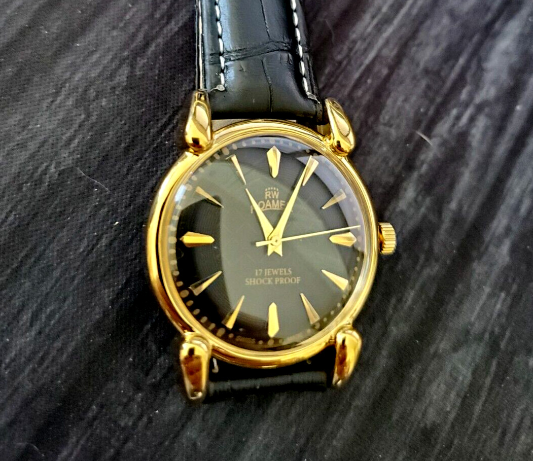 ✨Vintage Roamer Brevete Swiss Mens Manual Watch Gld Blk Blk